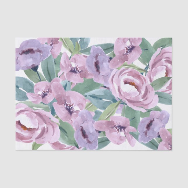 Papier Mousseline Lavendar Purple Aquarelle Rose Fleurs Découpage (Recto)