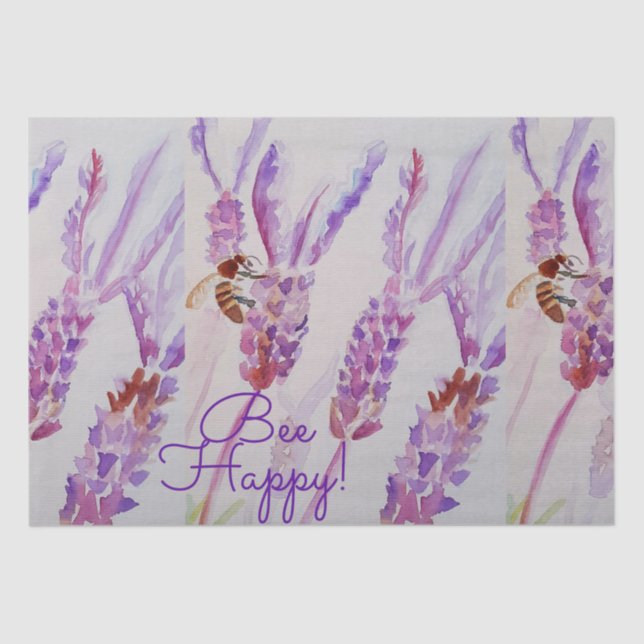 Papier Mousseline Lavender Bee Happy Herb Watercolor Flower (Recto)