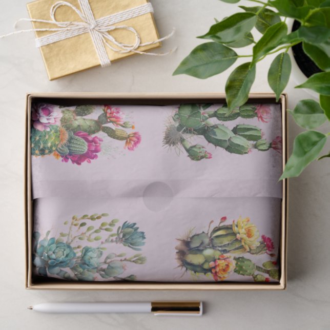 Papier Mousseline Lavender Cactus Succulent Tropical (Cadeau)