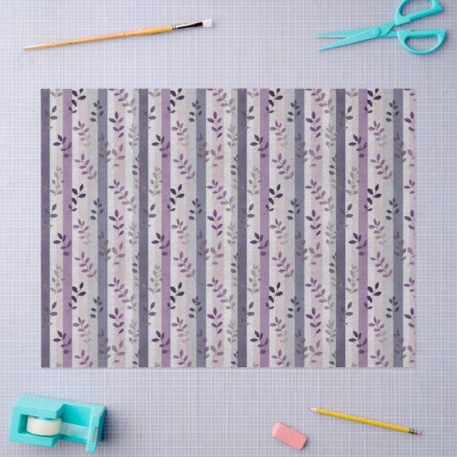 Papier Mousseline Lavender Purple Floral Botanical Stripes Birthday  (Artisanat)