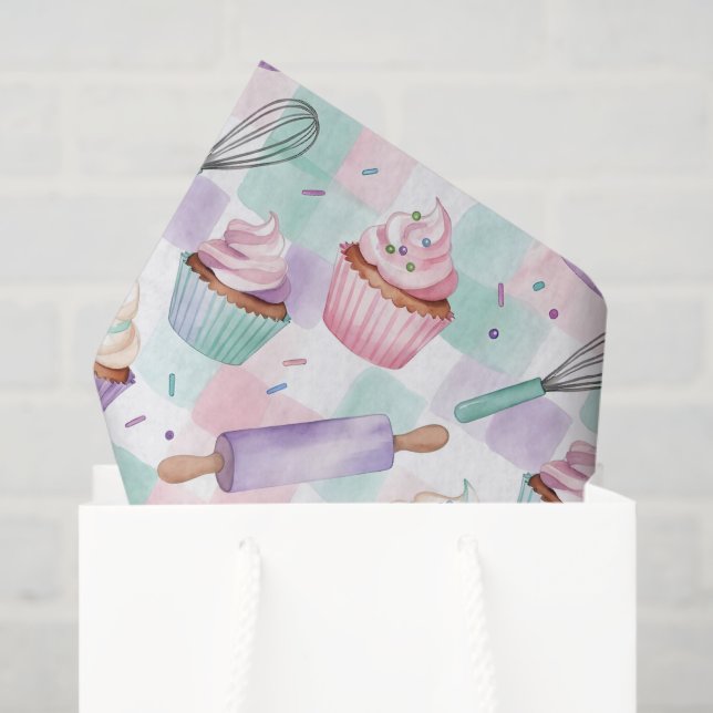 Papier Mousseline Lavender Teal Cupcake Whimsical Baking (Sac cadeau)
