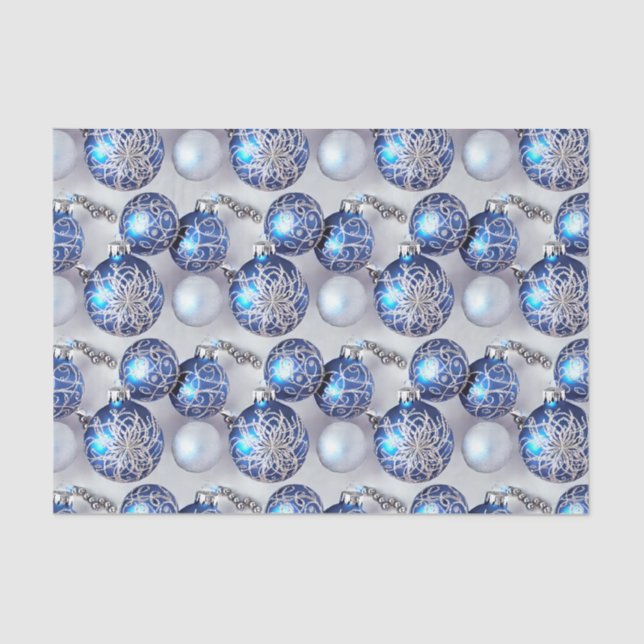 Papier Mousseline Le Blue & Silver Christmas Bulb Series Design 10 (Recto)