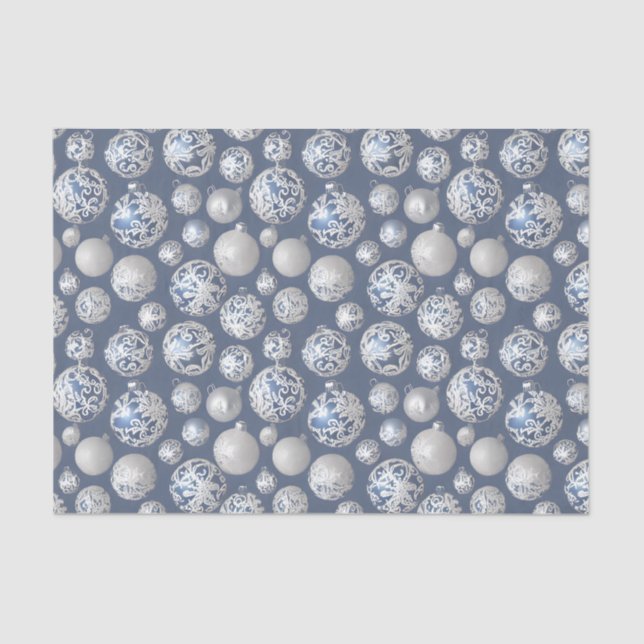 Papier Mousseline Le Blue & Silver Christmas Bulb Series Design 14 (Recto)