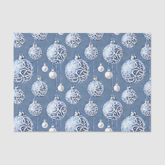 Papier Mousseline Le Blue & Silver Christmas Bulb Series Design 15 (Recto)