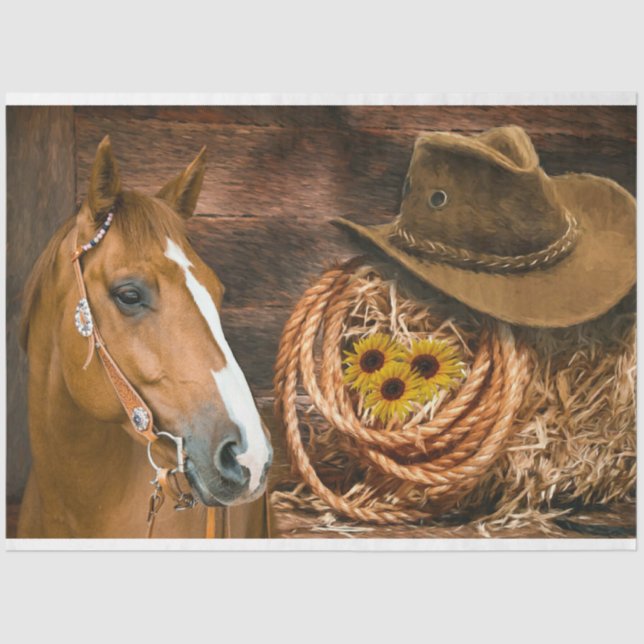 Papier Mousseline Le Casquette Lasso de Western Horse Cowboy  (Recto)