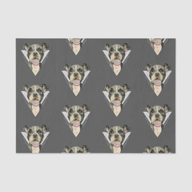 Papier Mousseline Le "chiot observe" l'aquarelle de chien de pitbull (Recto)