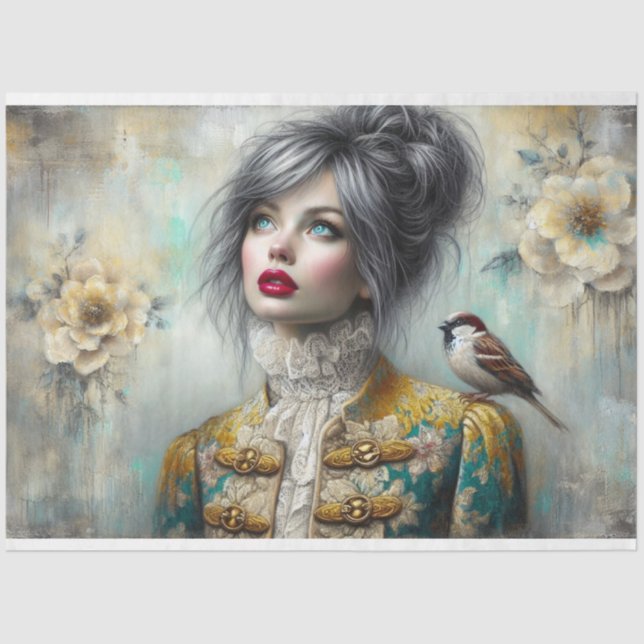 Papier Mousseline Le Femme & Sparrow Beauty Fleur Découpage (Recto)