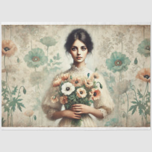 Papier Mousseline Le Femme Vieux Monde Floral