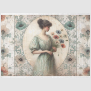 Papier Mousseline Le Femme Vieux Monde Floral Victorian Découpage