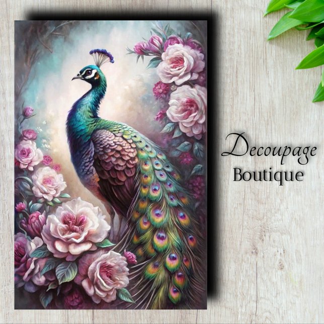 Papier Mousseline Le Jardin Découpe de Paon (Peacock's Garden Decoupage Tissue Paper)