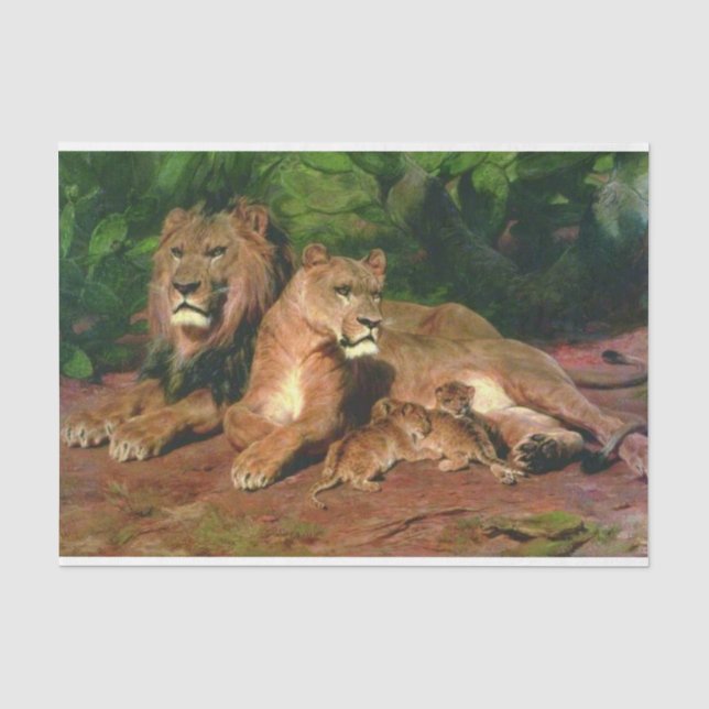 Papier Mousseline Le Lion à la maison (avec Lioness et Lion Cubs) (Recto)