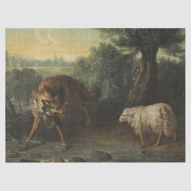 Papier Mousseline Le loup et l'agneau (par Jean-Baptiste Oudry) (Recto)
