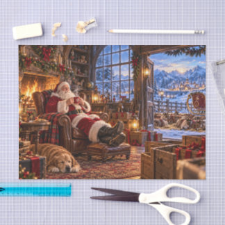 Papier Mousseline Le matin après Noël, le Père Noël et les rennes