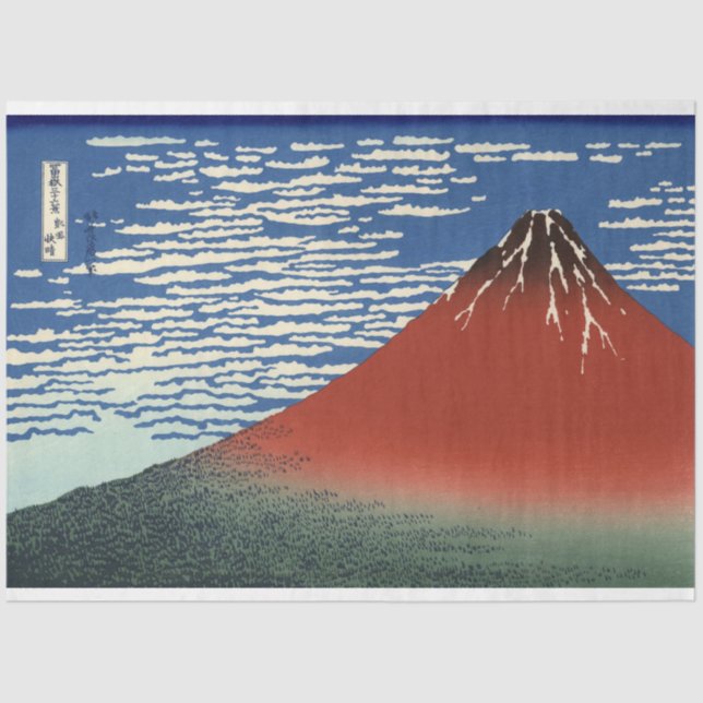 Papier Mousseline Le Mont Fuji par temps clair (Fuji Rouge) (Hokusai (Recto)