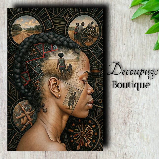 Papier Mousseline Le paysage du patrimoine Une femme africaine décou (African Heritage Mindscape Decoupage Tissue Paper)