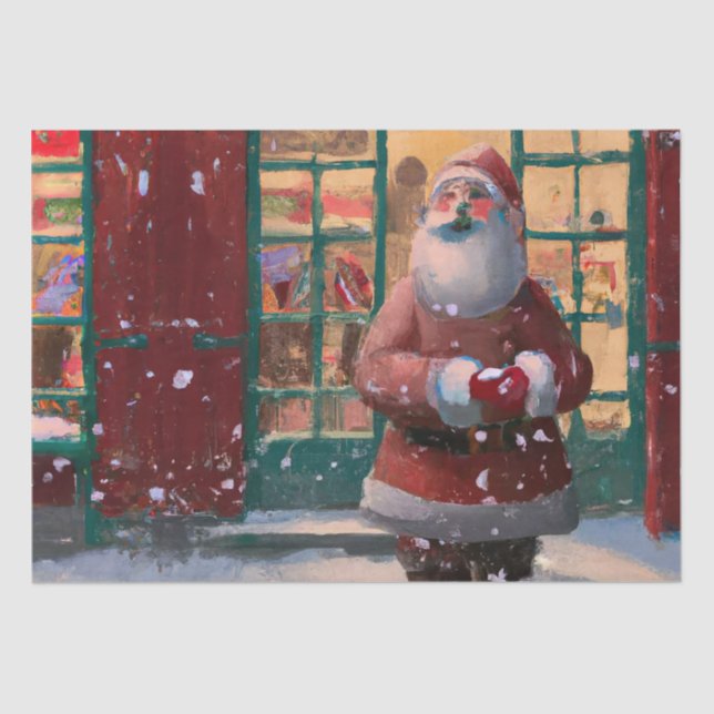 Papier Mousseline Le Père Noël devant la boutique de jouets AI Art (Recto)