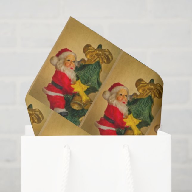 Papier Mousseline Le Père Noël en haut de l'arbre de Noël Papier Tis (Sac cadeau)