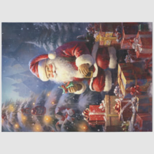 Papier Mousseline Le Père Noël mignon souriant avec des cadeaux de N