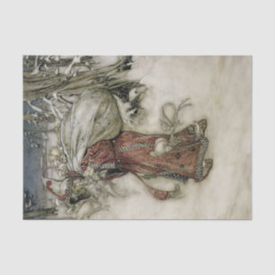 Papier Mousseline Le Père Noël porte un sac de cadeaux à travers la