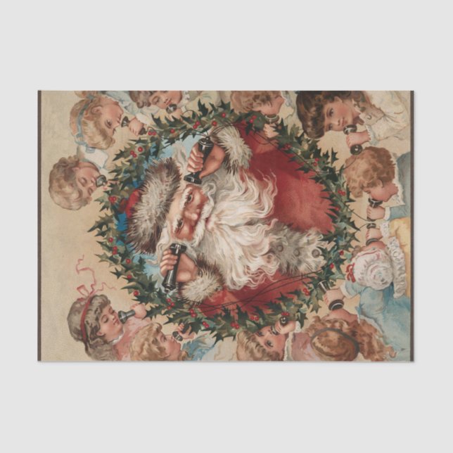 Papier Mousseline Le Père Noël sur les téléphones entourés d'enfants (Recto)