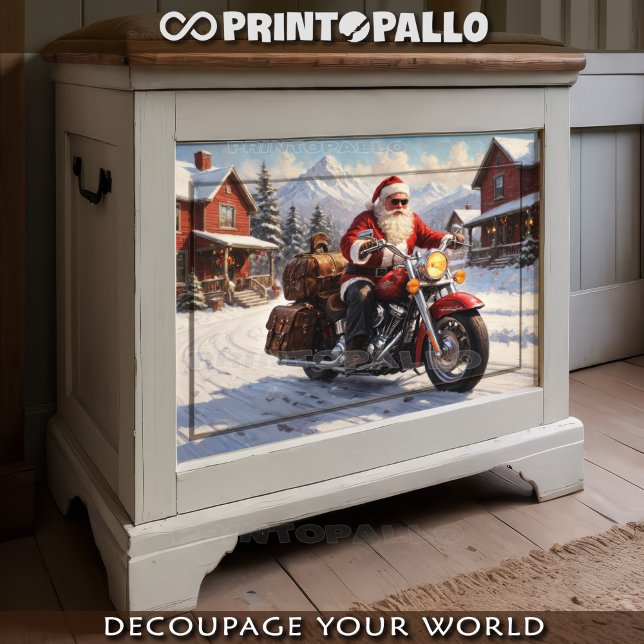 Papier Mousseline Le Père Noël va en vacances à vélo dans la neige (Créateur téléchargé)