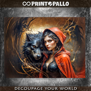 Papier Mousseline Le petit chaperon rouge aime en fait le loup !