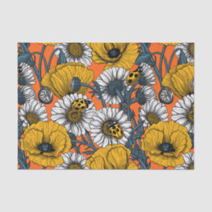 Papier Mousseline Le pré en jaune et bleu