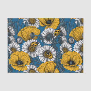 Papier Mousseline Le pré en jaune et bleu