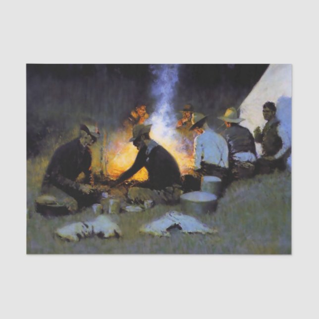 Papier Mousseline "Le souper du chasseur" par Frederic Remington (Recto)
