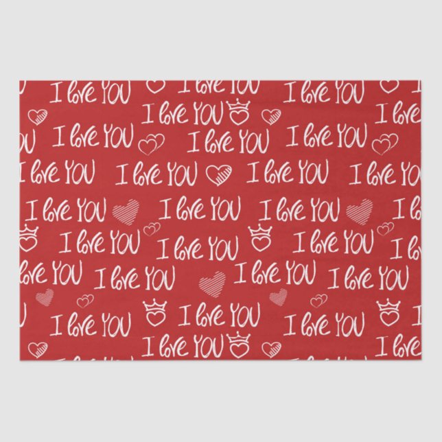 Papier Mousseline Le thème de Valentine Rouge Blanc Je t'aime Motif (Recto)