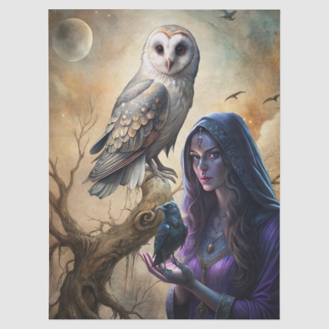 Papier Mousseline Lecteur de Tarot de Fantaisie Gothique Hibou Blanc (Recto)