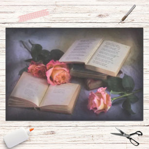 Papier Mousseline Lecture romantique avec des roses d'esprit libre