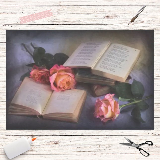 Papier Mousseline Lecture romantique avec des roses d'esprit libre (Créateur téléchargé)