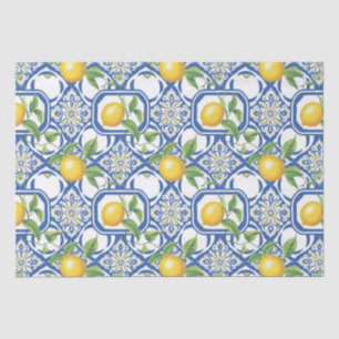 Papier Mousseline Lemon Azulejo Motif carreaux