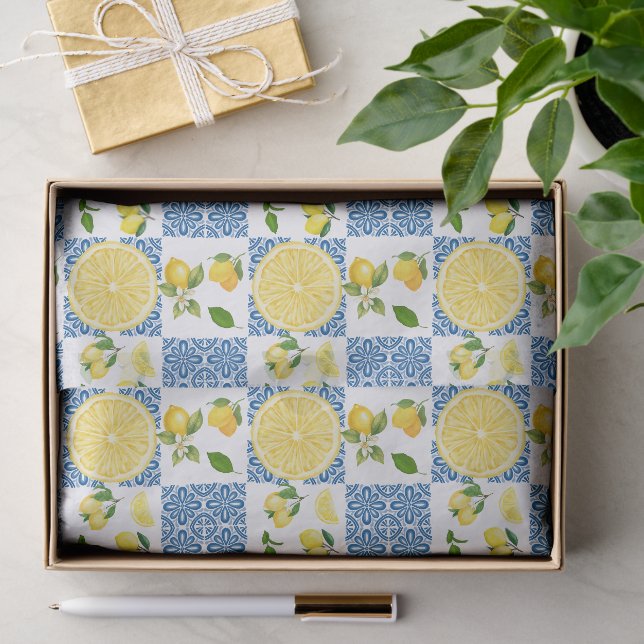 Papier Mousseline Lemon Mediterranean French Country Tile Pattern (Cadeau)