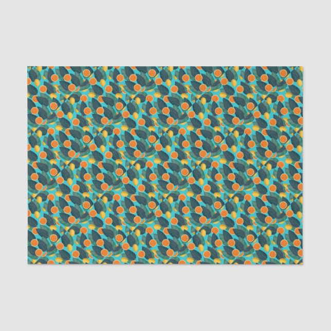 Papier Mousseline Lemons and orels teal (Recto)