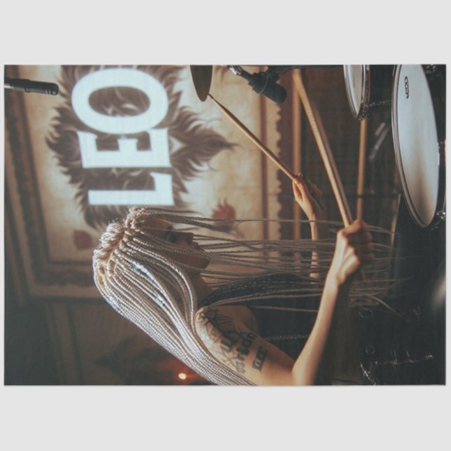 Papier Mousseline Leo Zodiac Drums de musiciens Découpage (Recto)