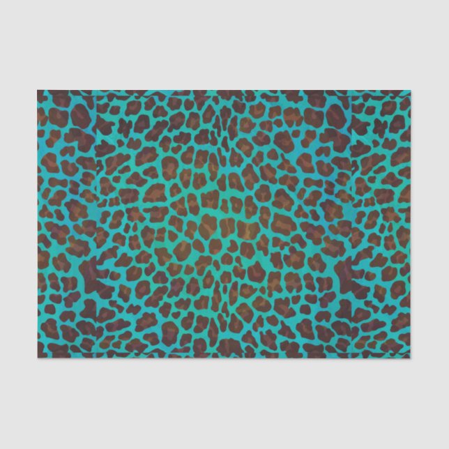 Papier Mousseline Léopard Brown et Turquoise (Recto)