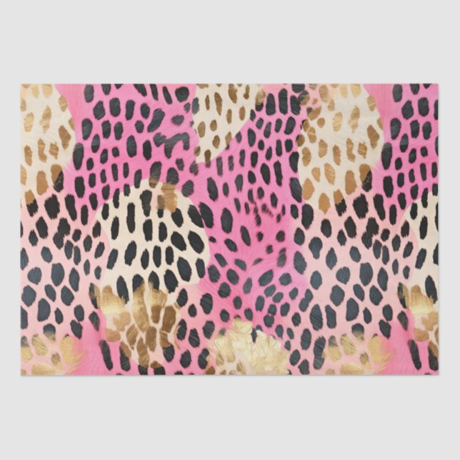 Papier Mousseline Leopard doré à crème rose (Recto)