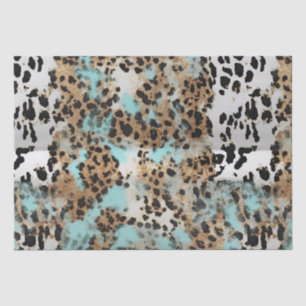 Papier Mousseline Léopard noir bleu turquoise