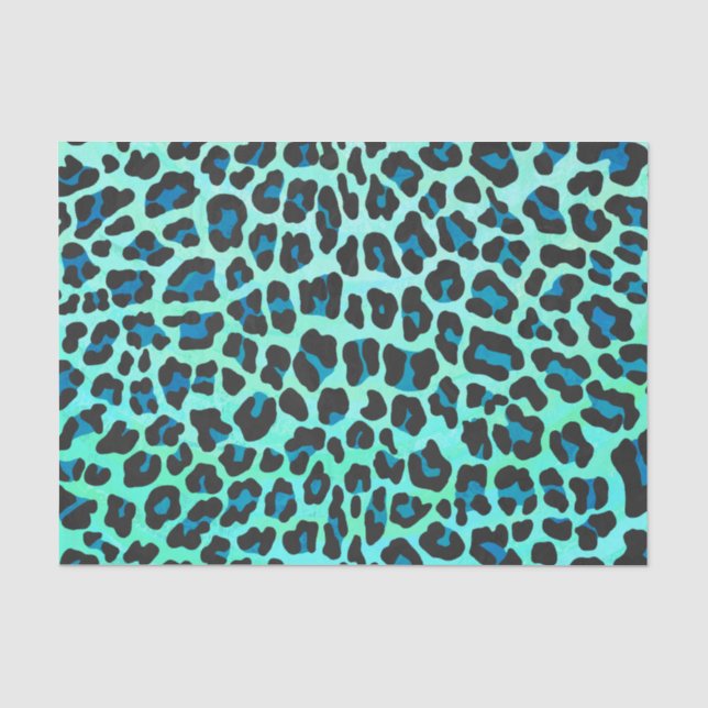 Papier Mousseline Léopard noir et Turquoise (Recto)