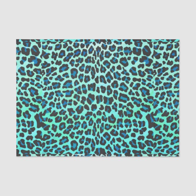 Papier Mousseline Léopard noir et Turquoise (Recto)