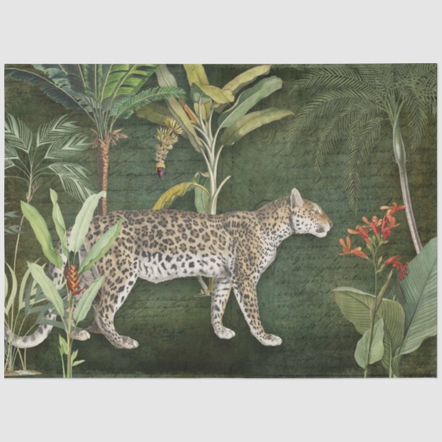 Papier Mousseline Léopard Tropical Floral sur le feuillage Jungle Dé (Recto)