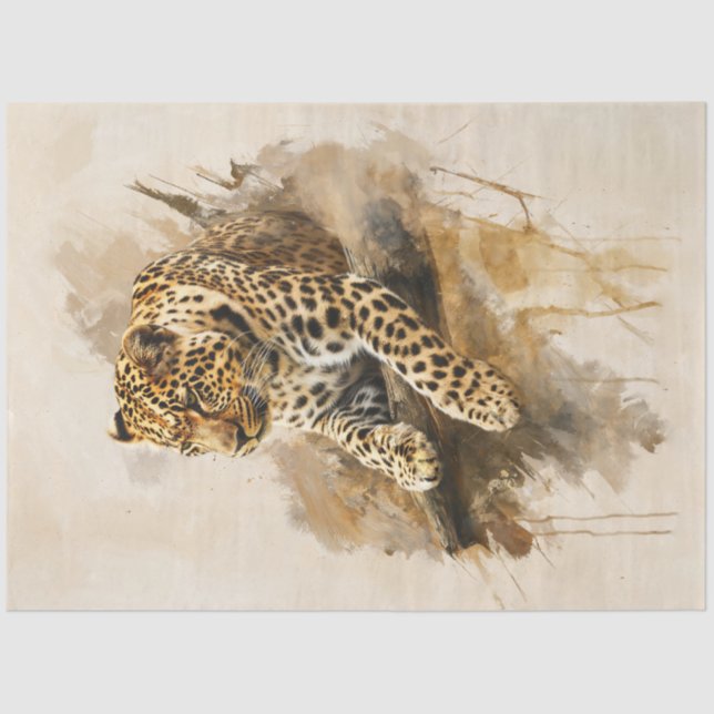 Papier Mousseline Léopartie allongée sur une branche (Recto)