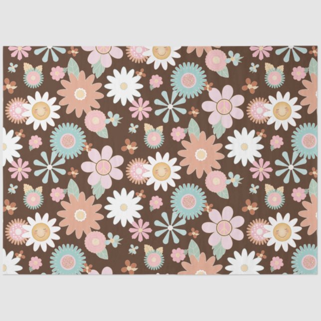 Papier Mousseline Les années 70 60 ans rétro Hippie Floral Daisy Tis (Recto)