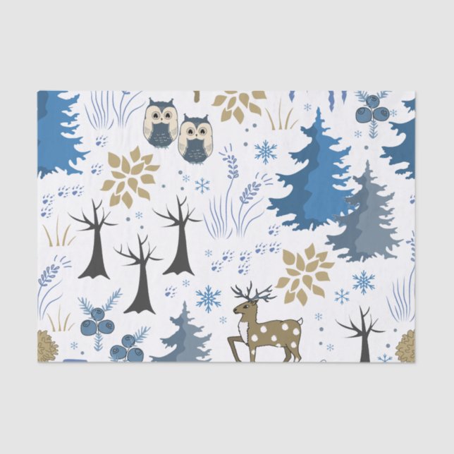 Papier Mousseline Les arbres et les animaux de Noël des bois (Recto)