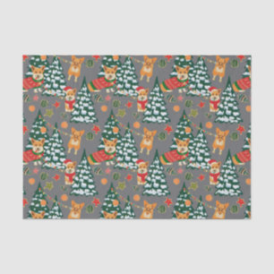Papier Mousseline Les Corgis décorent l'arbre de Noël - motif gris