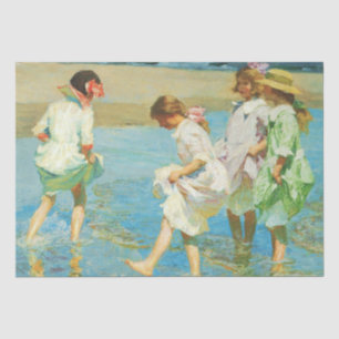 Papier Mousseline Les filles marchent dans l'eau au bord de la mer
