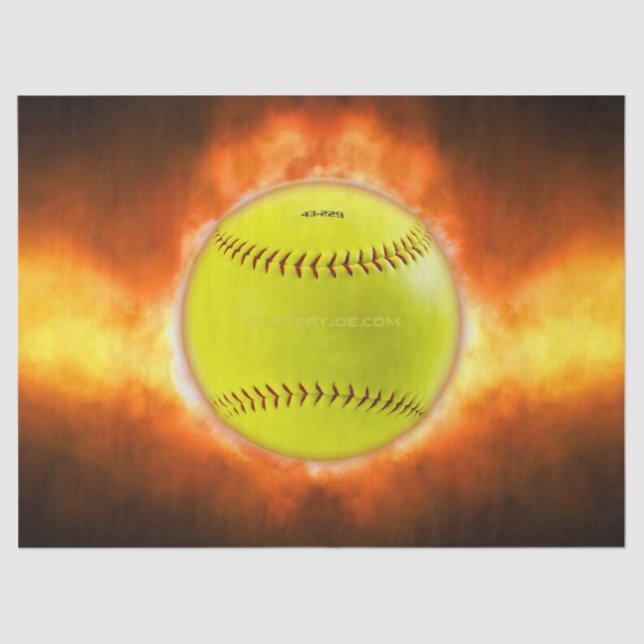Papier Mousseline Les flammes de balle rapide de softball jaune de S (Recto)