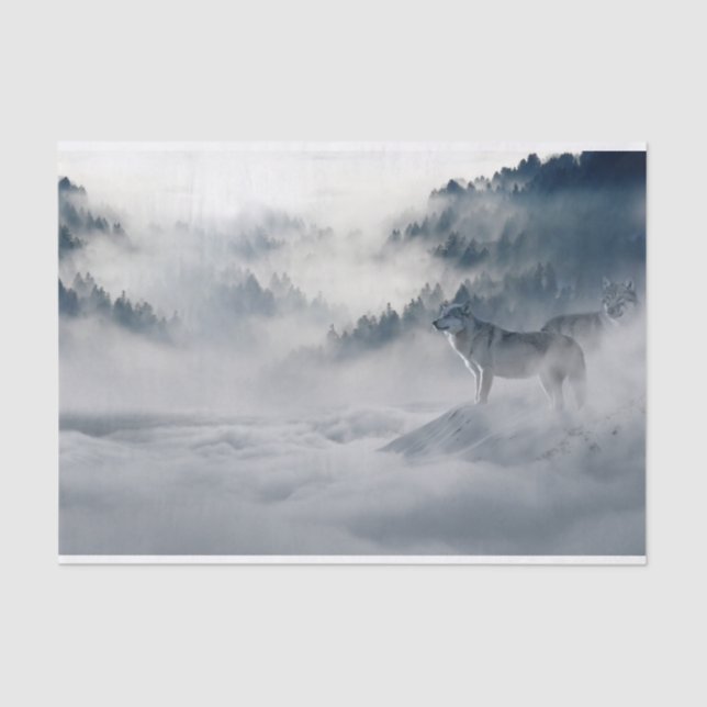 Papier Mousseline Les loups dans un paysage hivernal (Recto)